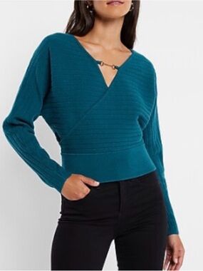 Express Ribbed Horse Bit Faux Wrap Dolman Sleeve Sweater